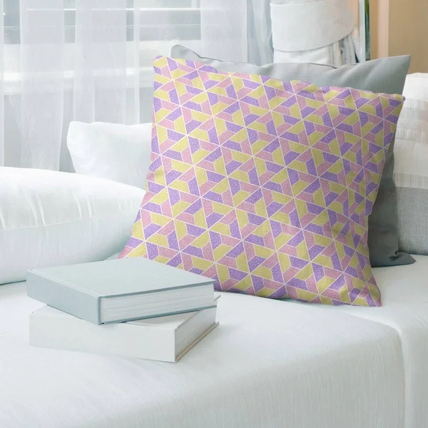 Yellow Feature Three Color Trapezoids Throw Pillow - 20 x 20 - Yellow Purple & Pink - Polyester