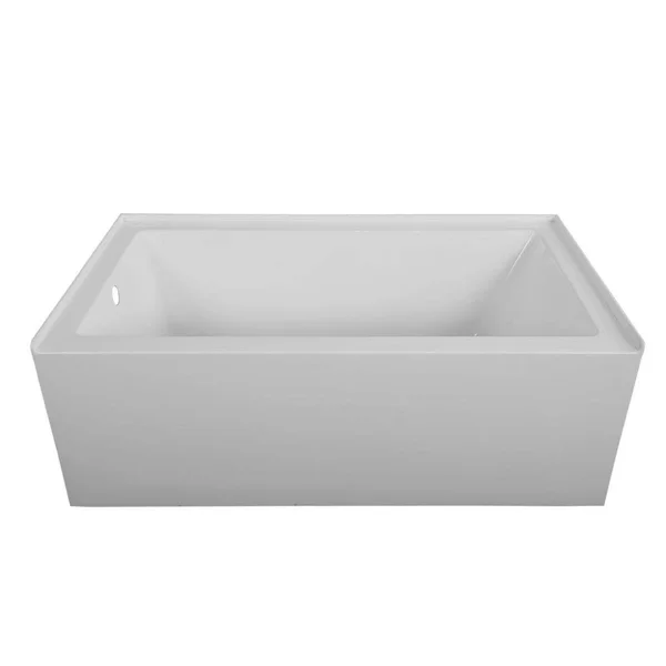 CASAINC 59 in. Left-Hand Acrylic Center Drain Rectangular Alcove Bathtub in White