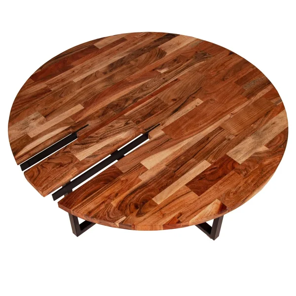 36 Inches Round Wooden Top Coffee Table with Metal Base - Brown and Black, Saltoro Sherpi