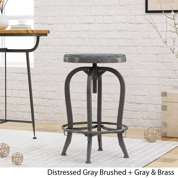 Christopher Knight Home Farmdale Reclaimed Swiveling Iron Barstool with Firwood Seat by, Size: Dark Gray Brushed + Black