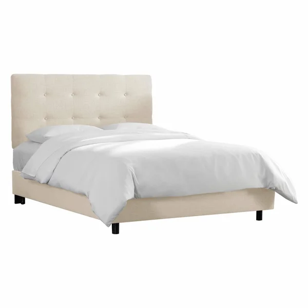 Skyline Furniture Button Tufted Linen Upholstered Bed (Linen Talc - Twin)