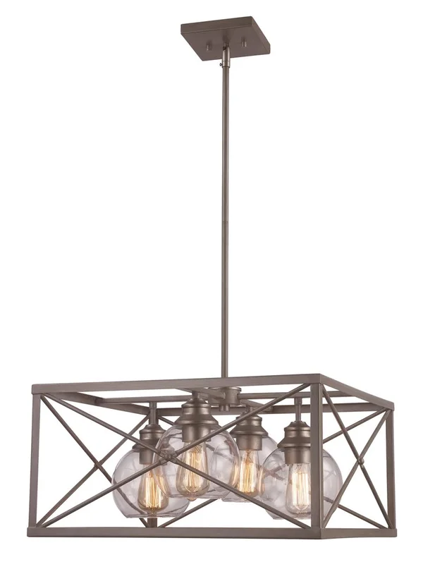 Trans Globe Lighting 11053 ASL 4LT Glass Globe Hex Cage Pendant in Antique Silver Leaf