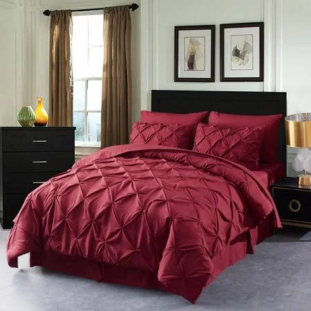 Haok Pinch Pleat Polyester Bed-in-a-Bag Sets - California King, Red, 8-Pieces