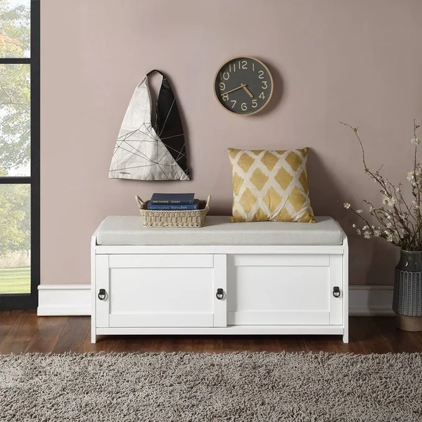 Homes Collection Wood Storage Bench with Cabinets - Black