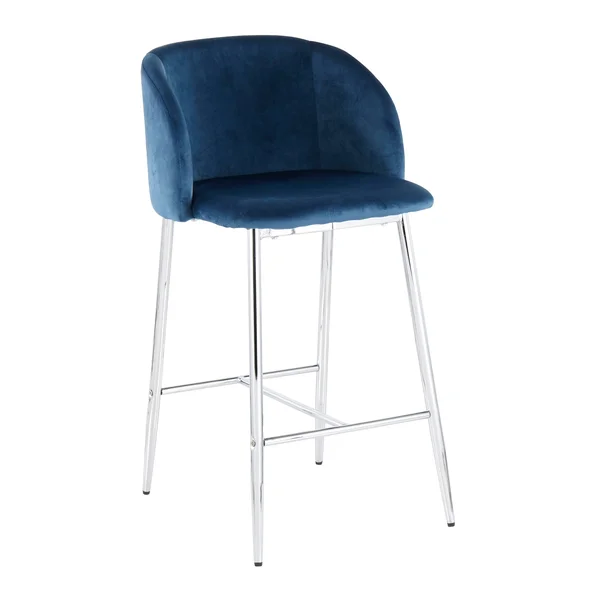 LumiSource Fran Contemporary Counter Stool, Set of 2 - Chrome, Blue Velvet