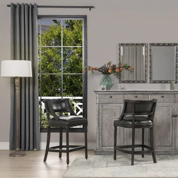 Jennifer Taylor Home Paris 26 inch Farmhouse Counter Height Bar Stool Vintage Black Brown Faux Leather