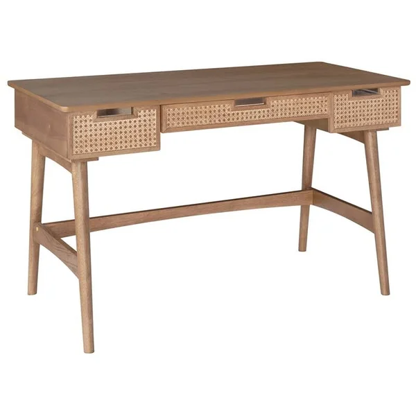 Linon Luca Rattan Wood Desk in Natural - CYMX2133