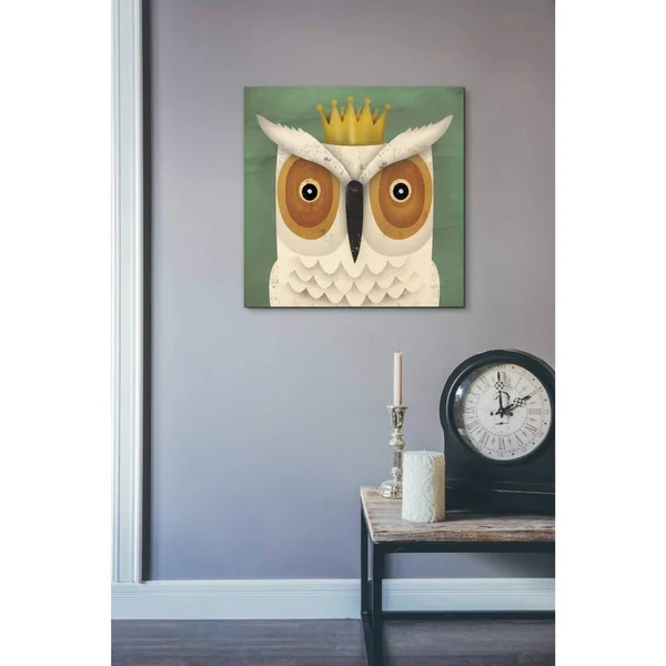 Epic Graffiti 'White Owl with Crown' by Ryan Fowler - Giclee Canvas Wall Art - 18 x 18