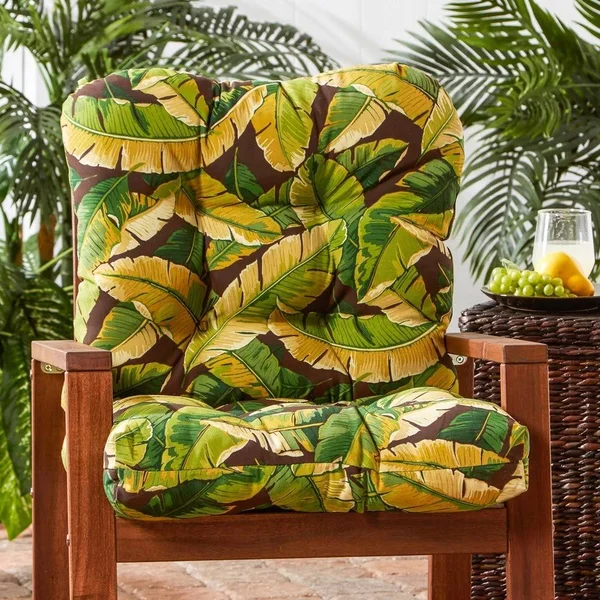 Greendale Home Fashions Outdoor Seat/Back Chair CUSHION - Palm Leaves White, 42 x 21 x 5 inches