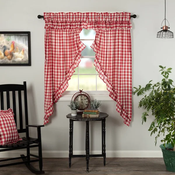 Annie Buffalo Check Ruffled Short Prairie Panel Set Red