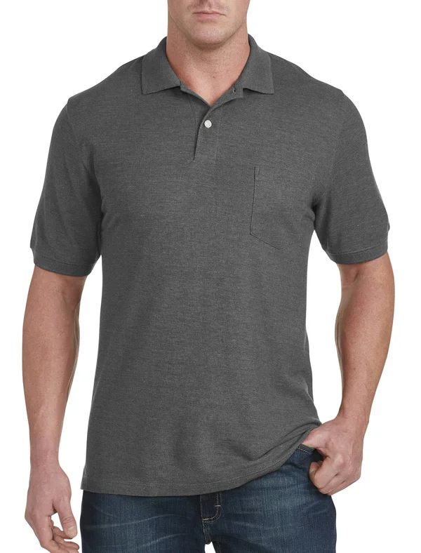 Big & Tall Harbor Bay Pocket Pique Polo Shirt - Grey Pinstripe Heather - Size 6XT - Men's, Size 6XL
