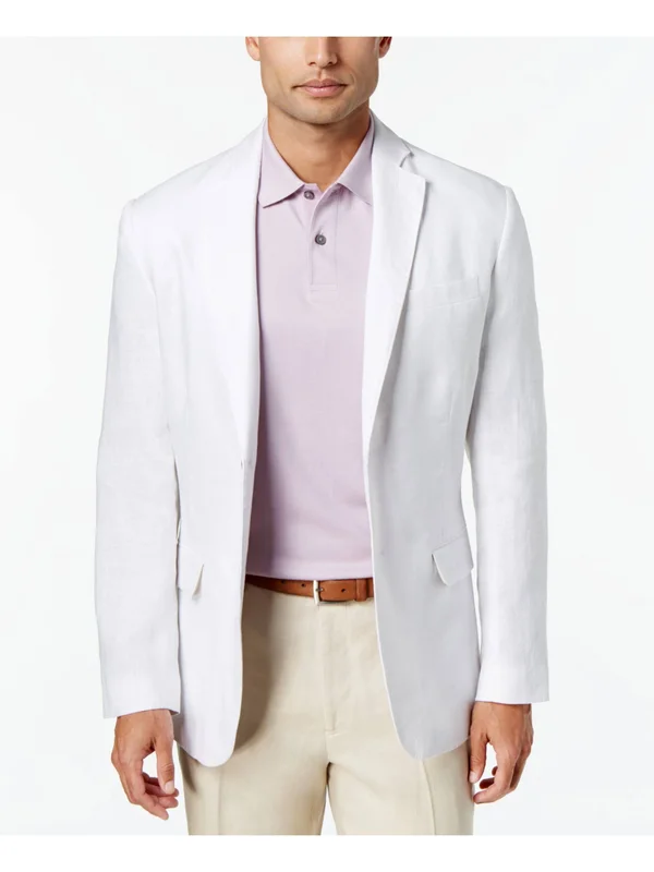 Tasso Elba Mens Linen Sportcoat Two-Button Blazer White XL