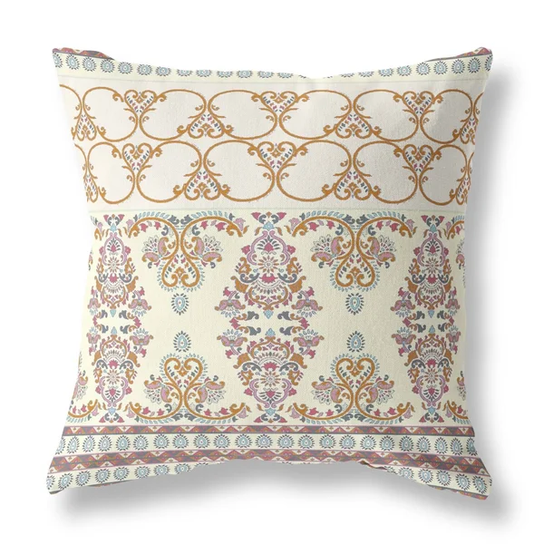 Nandini Flowers Suede Closed Pillow w/ Insert in Off White & Orange 20x22x20x22