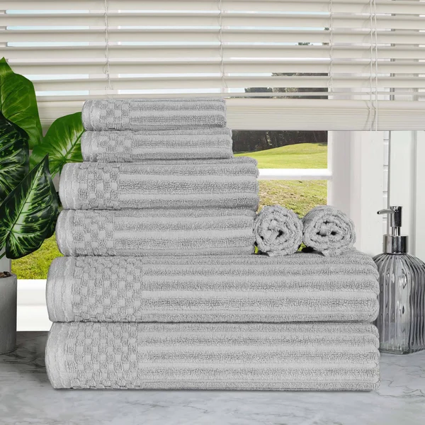 Superior Ribbed Textured Cotton 8-Piece Ultra-Absorbent Towel Set, Ivory