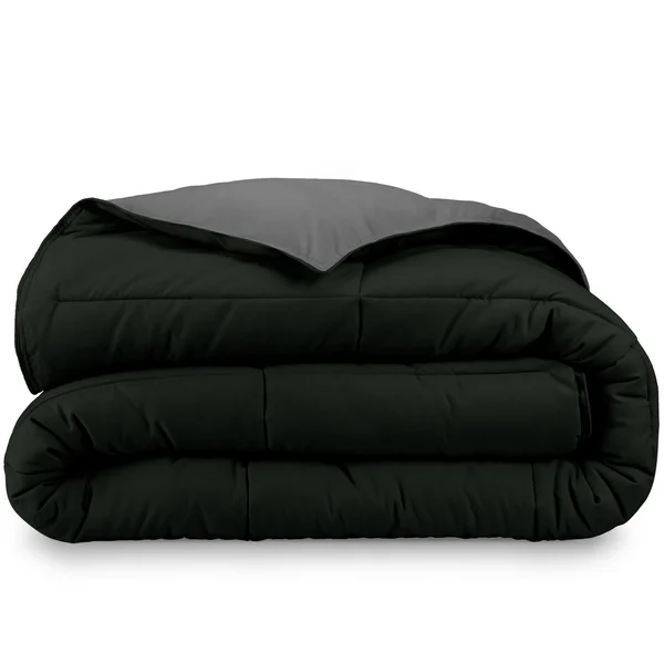 Bare Home Goose Down Alternative Reversible Comforter (Oversized King, Black/Grey)