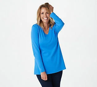 Isaac Mizrahi Live! Essentials Pima CottonV-Neck Tunic, Size XX-Small, French Blue