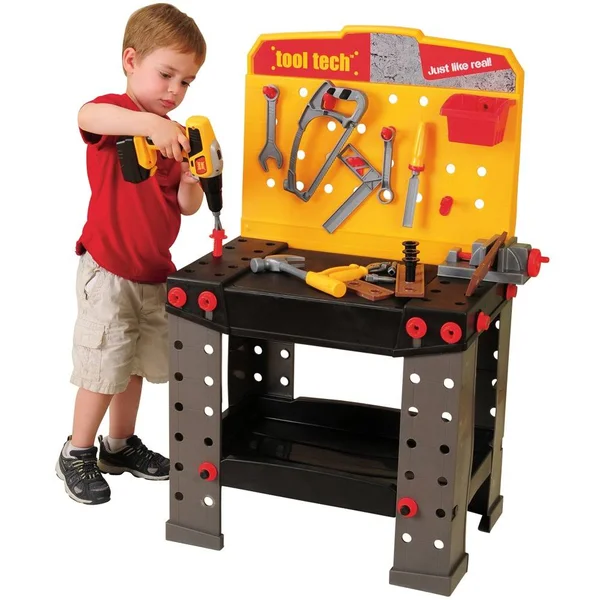 Constructive Playthings RED-65 Pretend Play Plastic Tool-Tech Workbench with Tools - Grade: Kindergarten to 3, 54 Piece Set