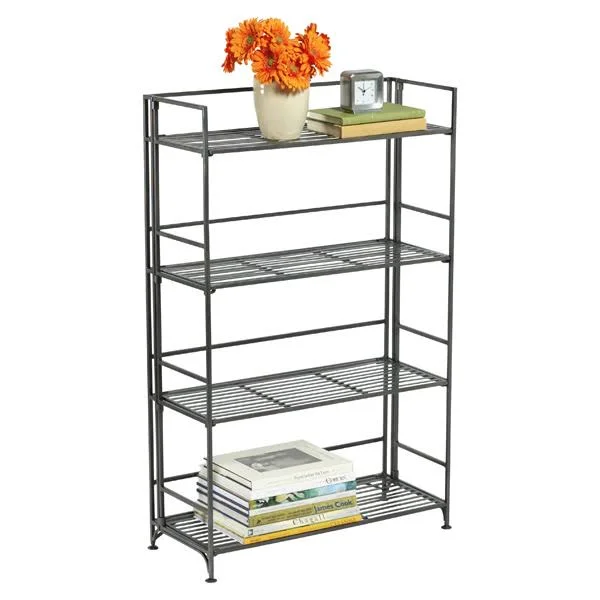 4-Shelf Iron Folding Bookcase Pewter - 27-3/4x22 x 11-1/4x22 x 43-7/8x22 H, The Container Store