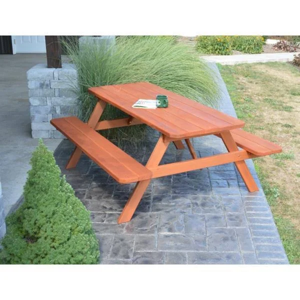Western Red Cedar Picnic Table with Attached Benches 4ft, Gray Stain, Include Standard Size Umbrella Hole