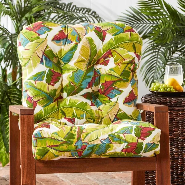 Greendale Home Fashions Outdoor Seat/Back Chair CUSHION - Palm Leaves White, 42 x 21 x 5 inches