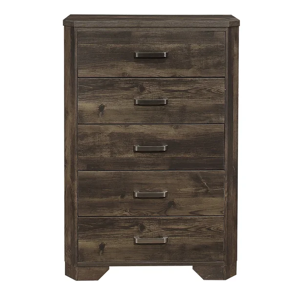 5 Drawer Transitional Wooden Chest with Clipped Corners, Brown