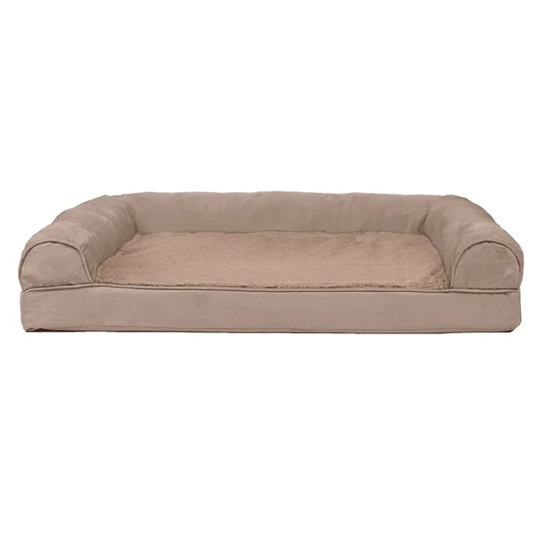 FurHaven Plush & Suede Cooling Gel Sofa Dog Bed - Large - Almondine