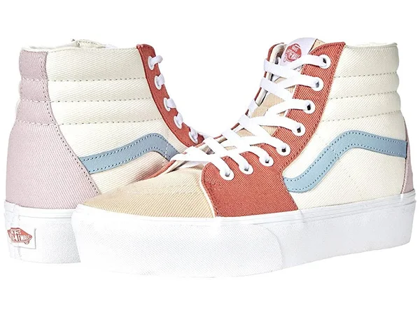 Vans Twill Sk8-Hi Platform 2.0 (Pastel Block/True White) 8.5 Men \x3d 10.0 Women