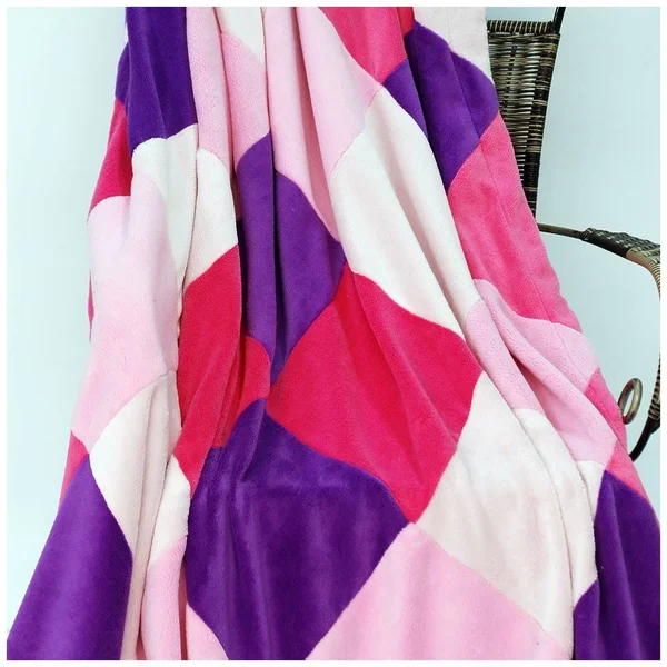 Plaids - Sweet Days Soft Coral Fleece Patchwork Throw Blanket (59 inch-78.7 inch) - Orange
