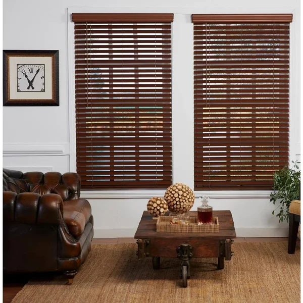 Perfect Lift Window Treatment Dark Oak 2 in. Cordless Room Darkening Faux Wood Blind 23.75 in. W x 64 in. L (Actual Size: 23.75