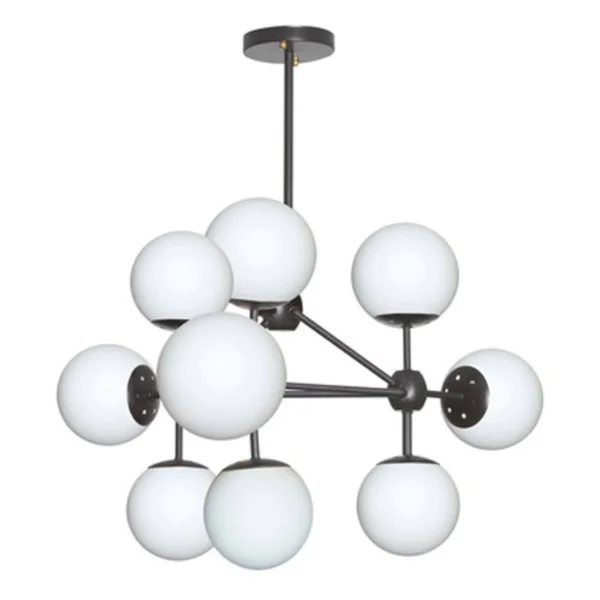 Dainolite DMI-269C-WHBK 9 Light Chandelier, Black Finish, White Glass