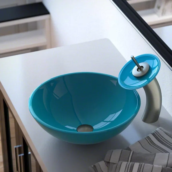 Mr Direct 601 Turquoise Brushed Nickel Waterfall Faucet Bathroom Ensemble