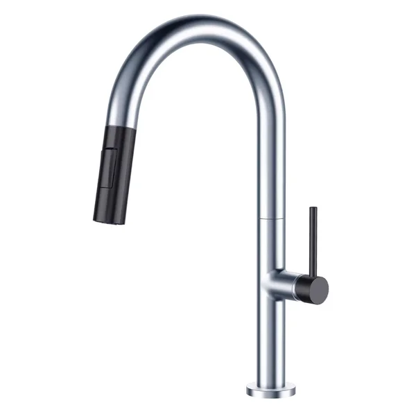 Fine Fixtures Pull Down Single Handle Kitchen Faucet - Polished Chrome - Gun Black