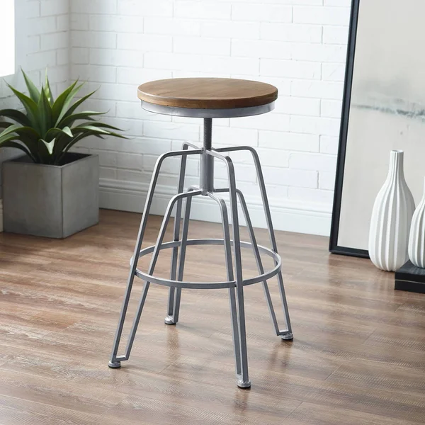 Linon Silver Wood and Metal Adjustable Stool