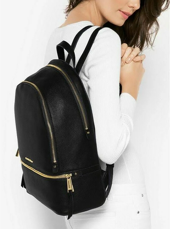 Michael Kors Rhea Large Leather Backpack Black One Size