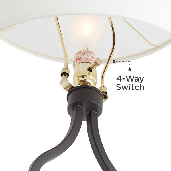 Franklin Iron Works Industrial Farmhouse Table Lamp with Nightlight LED Bronze Brass Seeded Clear Glass Drum Shade for Living Ro