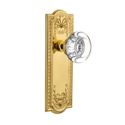 Nostalgic Warehouse 712410 Crystal Round Double Dummy Door Knob with Meadows Long Plate Finish: Polished Brass
