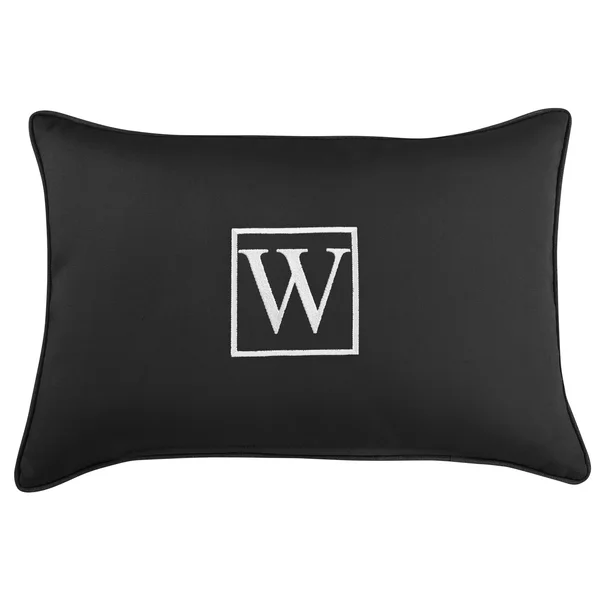 Outdoor Living and Style 13x22 x 20x22 Black and White Monogram W Single Embroidered Sunbrella Indoor and Outdoor Lumbar Pillow