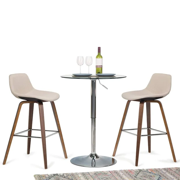 Simpli Home Randolph Bentwood Counter Height Stool - Set of 2, Natural Linen Look Fabric