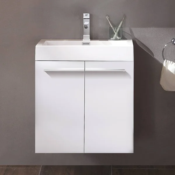 Fresca Alto White Modern Bathroom Cabinet with Integrated Sink - White