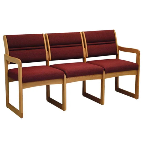 Wooden Mallet DW2-3 Valley 3-Seat Sofa - Medium Oak/Cabernet Burgundy