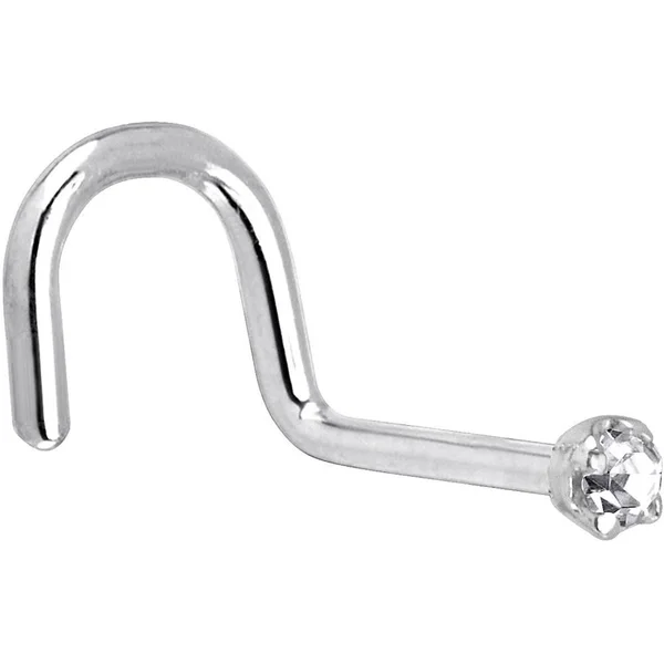 Body Candy Solid 14K White Gold 1.5mm (0.015 cttw) Genuine Diamond Left Nose Stud Screw 18 Gauge 1/4x22