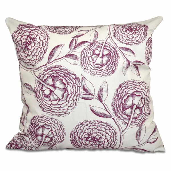 E by Design Botanical Blooms Antique Flowers Decorative Pillow Purple