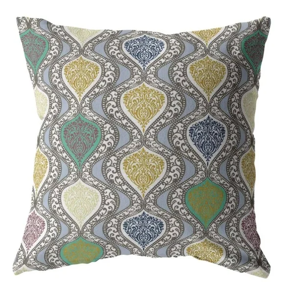 Flower Prism Broadcloth Zippered Pillow Gold and Green on Gray 18x22x18x22