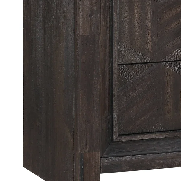 Geometric Design 2 Drawer Wooden Nightstand with USB Slot, Brown