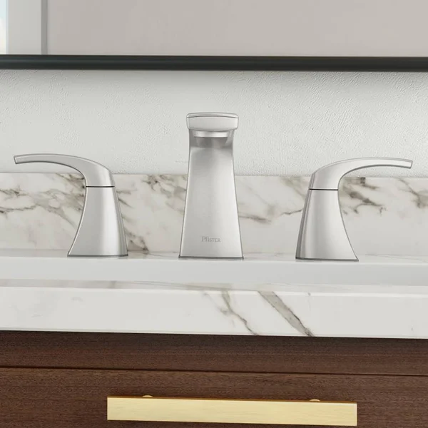 Pfister Karci Spot Defense Brushed Nickel 2-Handle 8-in Widespread WaterSense Bathroom Sink Faucet with Drain, PLF-049-KAGS
