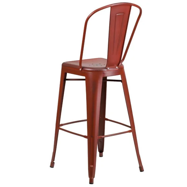 Bowery Hill 30x22 Metal Bar Stool in Distressed Kelly Red