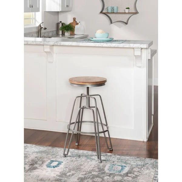 Linon Silver Wood and Metal Adjustable Stool