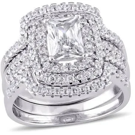 4-1/10 Carat T.g.w. CZ Sterling Silver Halo Bridal Set, Women's, Size: 5, Grey Type
