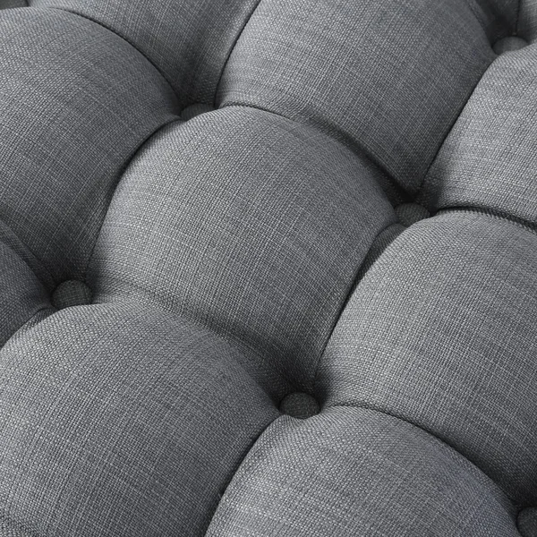 Inspired Home Ottoman Velvet or Linen Tufted Light Grey, Linen