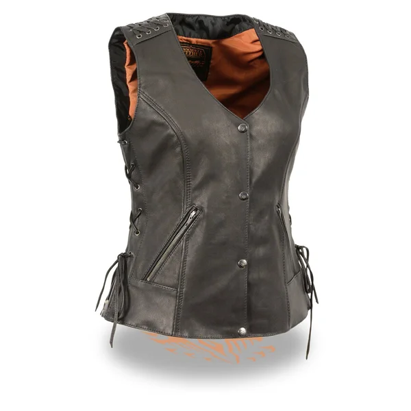 Milwaukee Leather Mll4525 Women's Leather Black Lightweight Lace to Lace Snap Front Vest - Black - X-Large
